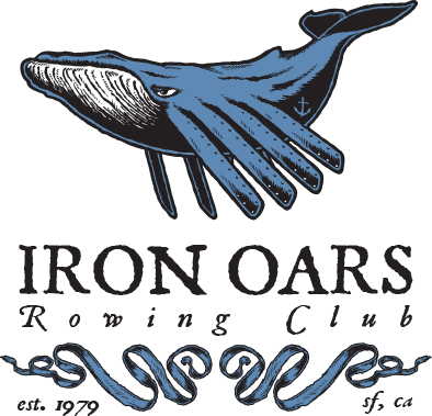 Iron Oars Rowing Club Logo: A large whale with oars for fins